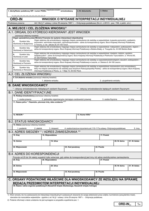 ORD-IN (5) (archiwalny) Wniosek o wydanie interpretacji indywidualnej