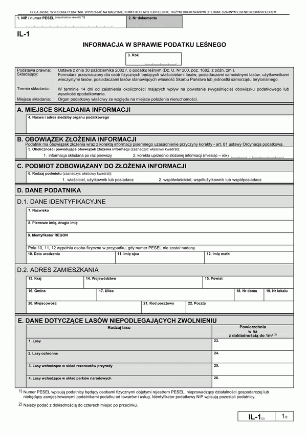 IL-1 (2) (archiwalny) Informacja w sprawie podatku leśnego