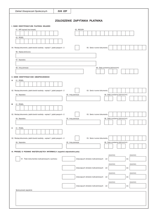 ZUS-ZZP Zgłoszenie zapytania płatnika