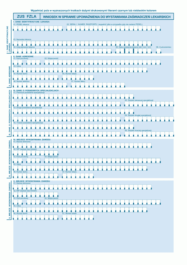 ZUS FZLA (archiwalny) Wniosek w sprawie upoważnienia do wystawiania zaświadczeń lekarskich