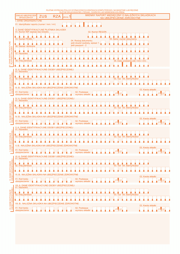 ZUS RZA (archiwalny) Imienny raport miesięczny o należnych składkach na ubezpieczenie zdrowotne