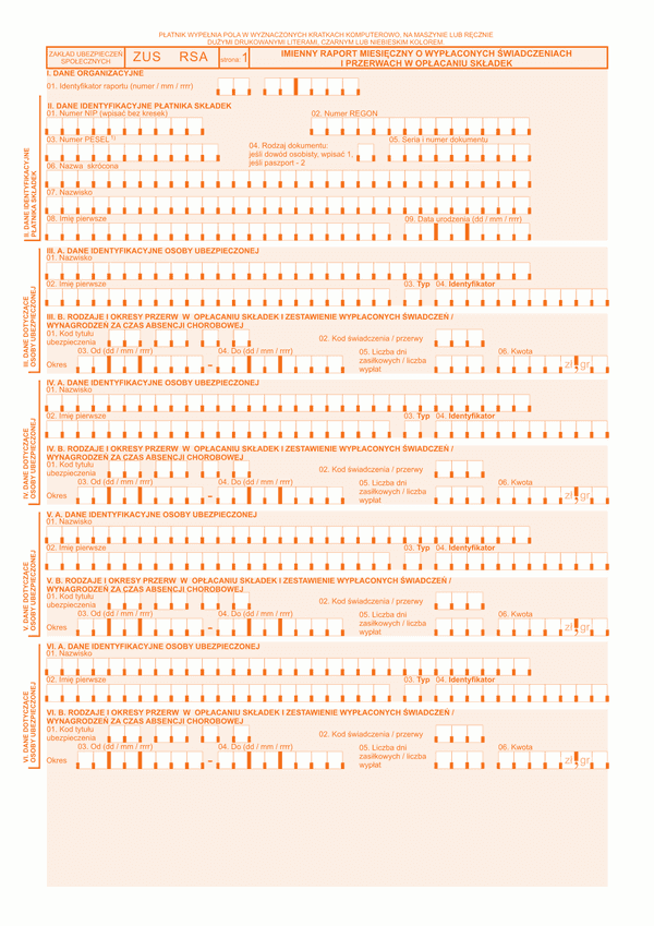 ZUS RSA Imienny raport miesięczny o wypłaconych świadczeniach i przerwach w opłacaniu składek