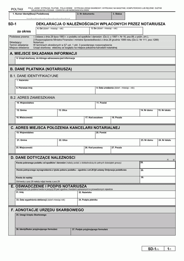 SD-1 (1)  Deklaracja o należnościach wpłaconych przez notariusza