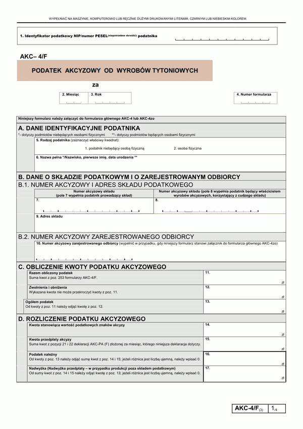 AKC-4/F (3) (od 2012) (archiwalny) Podatek akcyzowy od wyrobów tytoniowych