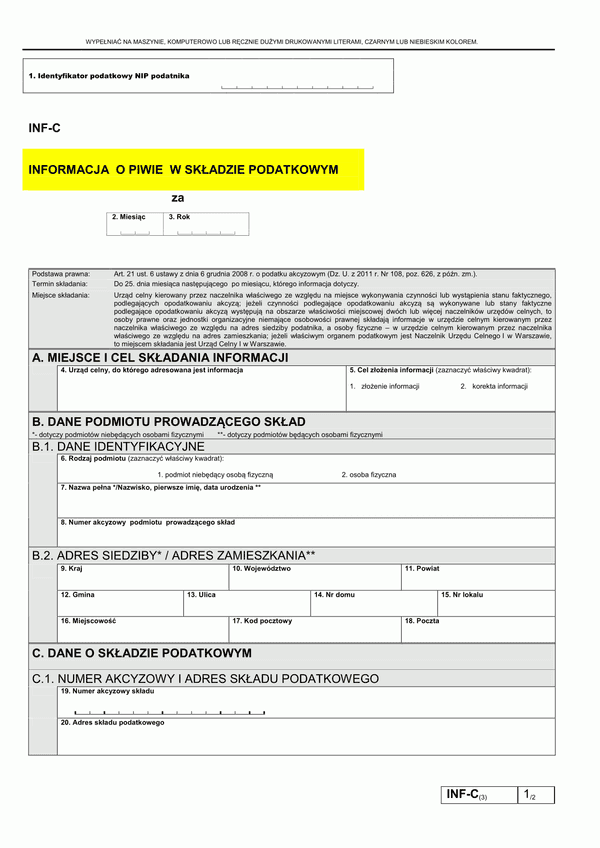 INF-C (3) (od 2012) (archiwalny) Informacja o piwie w składzie podatkowym