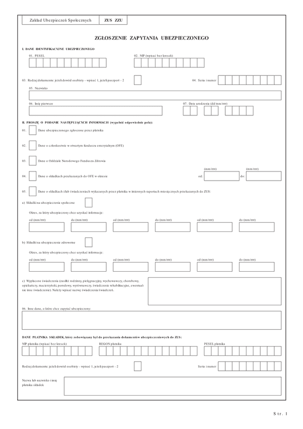 ZUS ZZU (archiwalny) Zgłoszenie zapytania ubezpieczonego