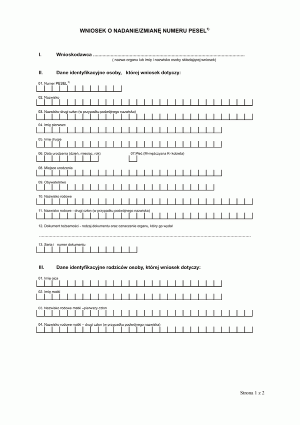 WoNP (archiwalny) Wniosek o nadanie/zmianę numeru PESEL