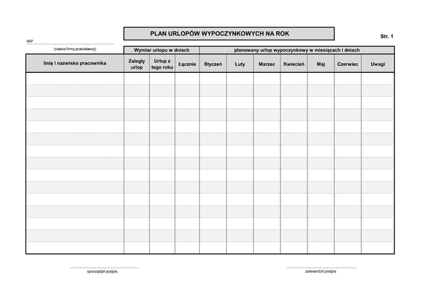 KUW Plan / karta urlopów wypoczynkowych