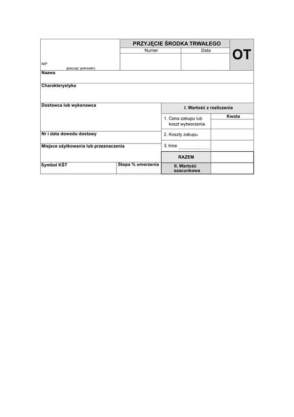 OT Przyjęcie środka trwałego (druk dwustronny)