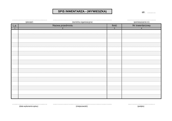 SI Spis inwentarza (wywieszka)