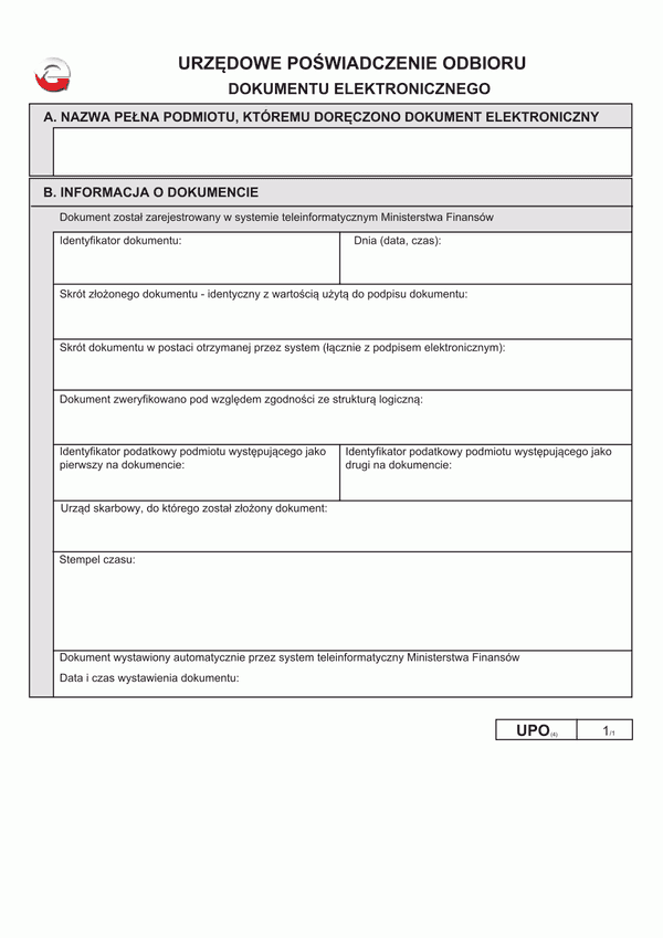 UPO (4) Urzędowe poświadczenie odbioru dokumentu elektronicznego