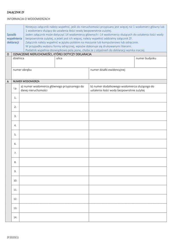 ZF (archiwalny) Załącznik do deklaracji - Informacja o wodomierzach