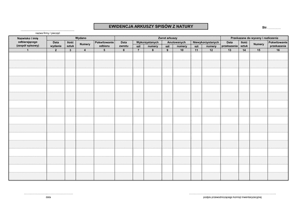 EASN Ewidencja arkuszy spisów z natury