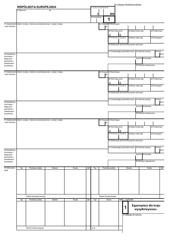 SAD-BIS-WYW-TR SAD-BIS 2 - WYWÓZ + TRANZYT (karta: 1, 2, 3, 4, 5)