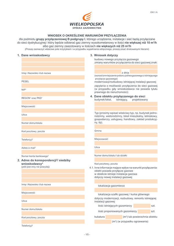 WoOWP-W (archiwalny) Wniosek o określenie warunków przyłączenia Wielkopolska Spółka Gazownictwa