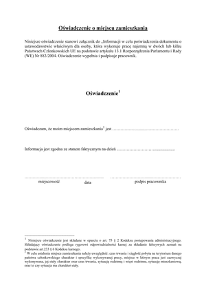 ZUS OoMZ Oświadczenie o miejscu zamieszkania