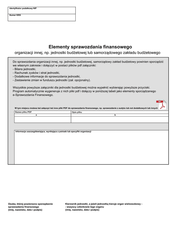 SFJSOI ES (v.1) Elementy sprawozdania finansowego organizacji innej, m. in. jednostki budżetowej lub samorządowego zakładu budżetowego