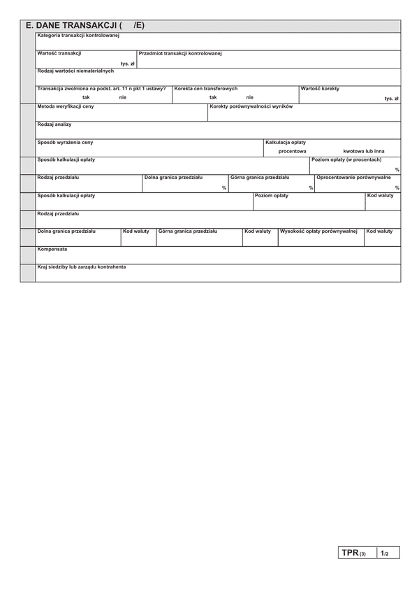 TPR-C/TPR-P zał.E (archiwalny) Dane transakcji E - udostępnienie własności intelektualnej (oznaczone kodami 1401 lub 2401)