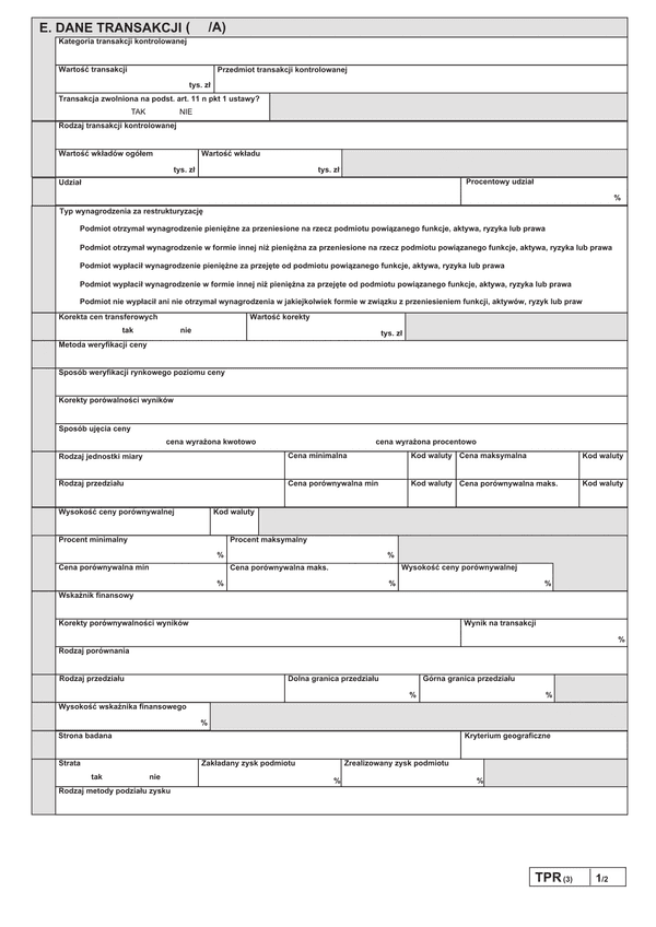 TPR-C/TPR-P zał.A (archiwalny) Dane transakcji A - transakcje inne niż wymienione w punktach B-E