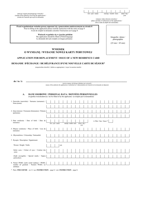 WoWWKP Wniosek o wydanie/wymianę nowej karty pobytowej (UE)