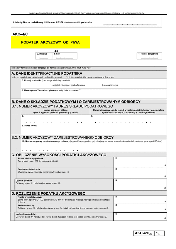 AKC-4/C (7) (archiwalny) Podatek akcyzowy od piwa