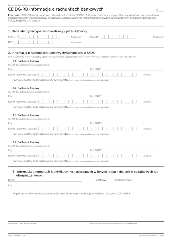 CEIDG-RB (2.1) (archiwalny) Informacja o rachunkach bankowych