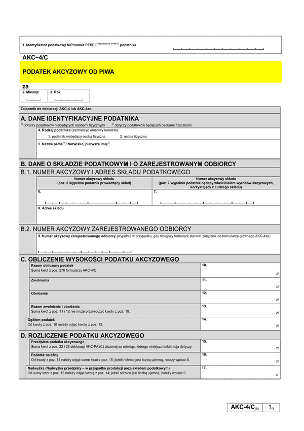 AKC-4/C (8) Podatek akcyzowy od piwa