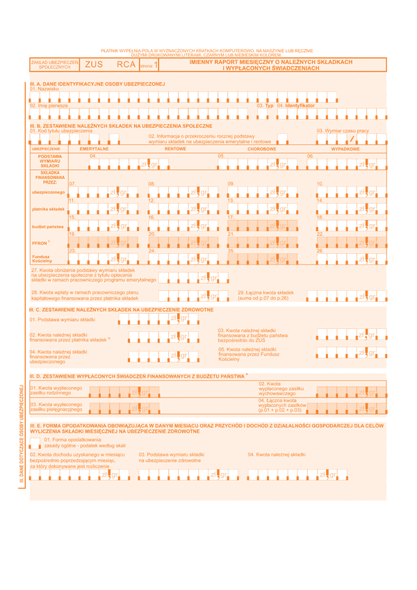 ZUS RCA zal (archiwalny) Załącznik do imiennego raportu miesięcznego o należnych składkach i wypłaconych świadczeniach - z wysyłką do PUE ZUS