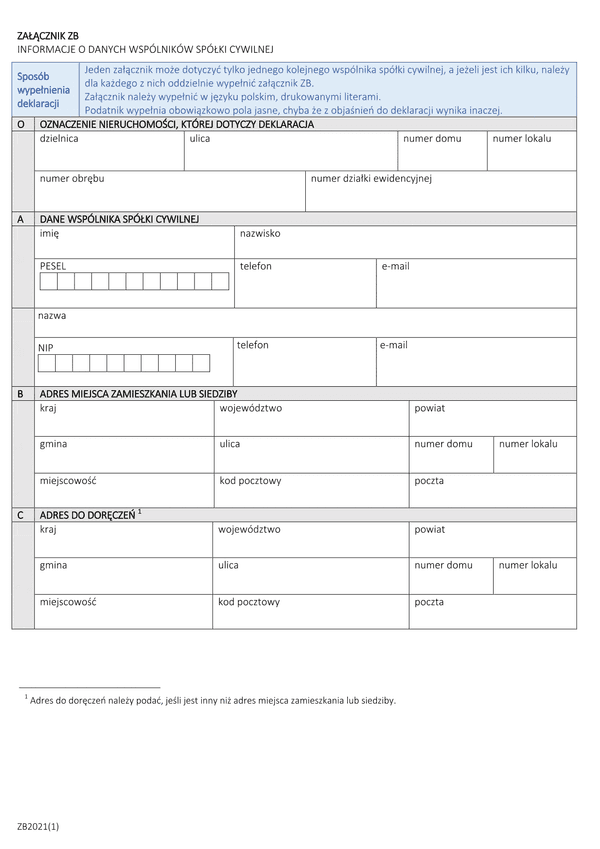 ZB mz Załącznik do deklaracji DM i DZ - Informacje o danych wspólników spółki cywilnej