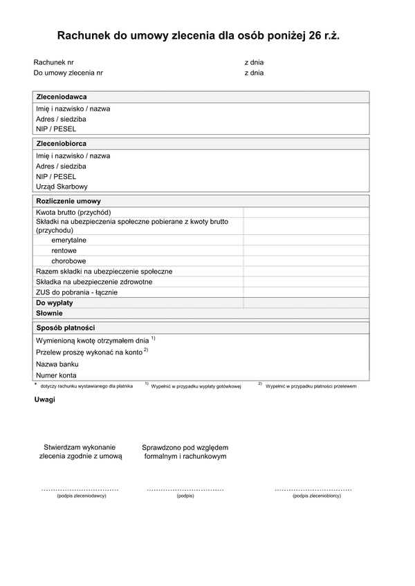 RdUZ-26 (archiwalny) (2022) Rachunek do umowy zlecenia  dla osób poniżej 26 r.ż.