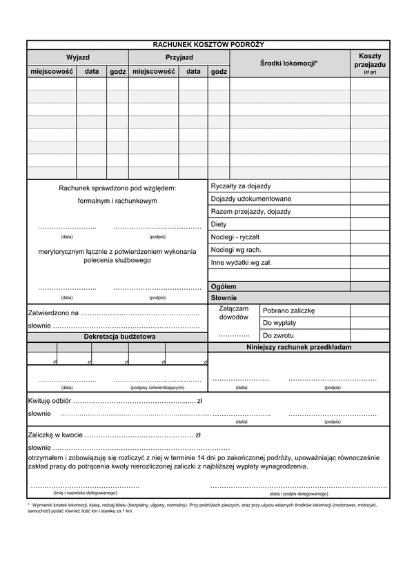 RKP (del) (archiwalny) Rachunek kosztów podróży (delegacja)