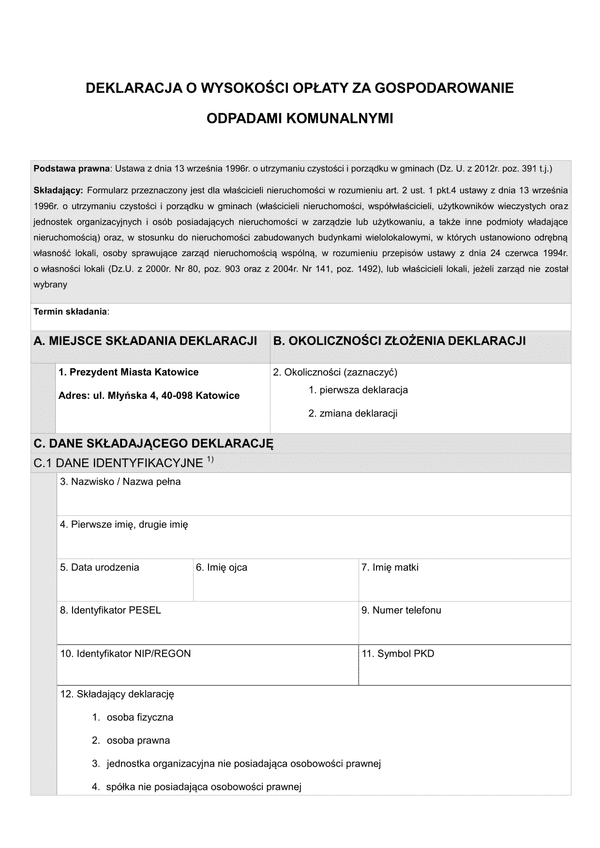 DWOOK-Kat (archiwalny) Deklaracja o wysokości opłaty za gospodarowanie odpadami komunalnymi - Katowice