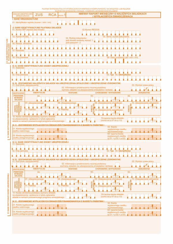 ZUS RCA (archiwalny) Imienny raport miesięczny o należnych składkach i wypłaconych świadczeniach