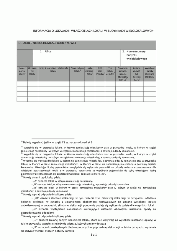 ILW-Wr (archiwalny) Informacja o lokalach i właścicielach lokali w budynkach wielolokalowych - załącznik do deklaracji o wysokości opłaty za gospodarowanie odpadami komunalnymi  - Wrocław