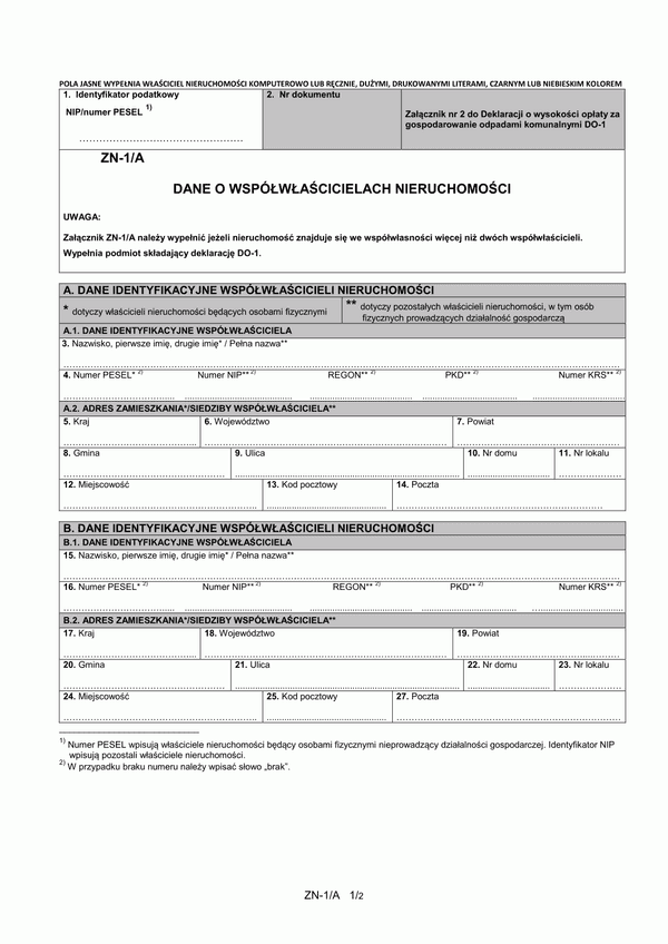 ZN-1/A Rz (archiwalny) Dane o właścicielach nieruchomości - Rzeszów