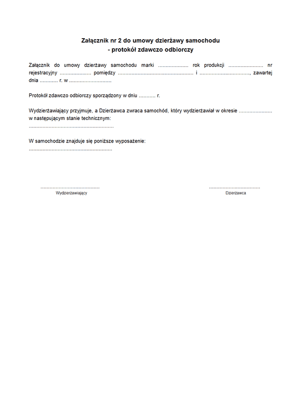 UDS-zal 2 Załącznik nr 2 do umowy dzierżawy samochodu  - protokół zdawczo odbiorczy