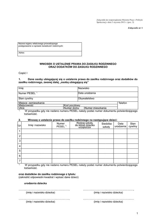 WoUPDZR (archiwalny) Wniosek o ustalenie prawa do zasiłku rodzinnego oraz dodatków do zasiłku rodzinnego