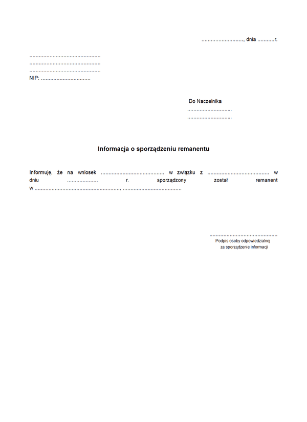 IoSR Informacja o sporządzeniu remanentu