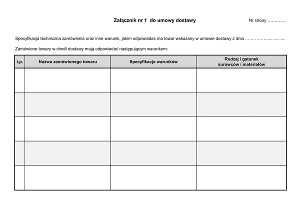 UMD-zal1 Załącznik nr 1 do umowy dostawy