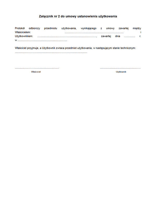 UUŻ - zal2 Załącznik nr 2 do umowy ustanowienia użytkowania