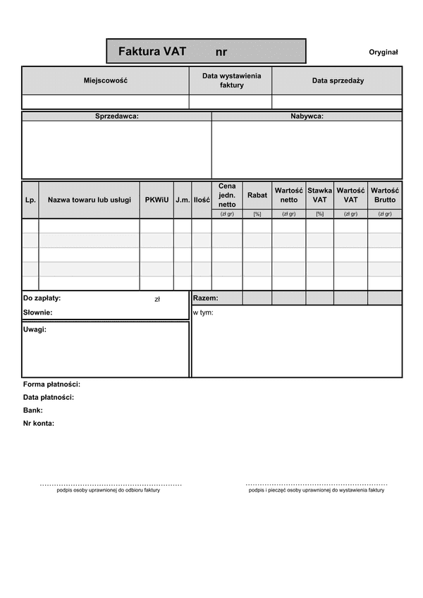 Fv(n5s) (2011, 2012) (archiwalny) Faktura VAT netto (liczona od cen jednostkowych netto - 5 pozycji)