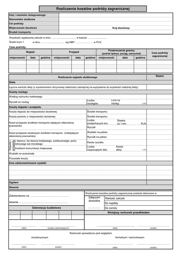 RKPZ (archiwalny) Rozliczenie kosztów podróży zagranicznej