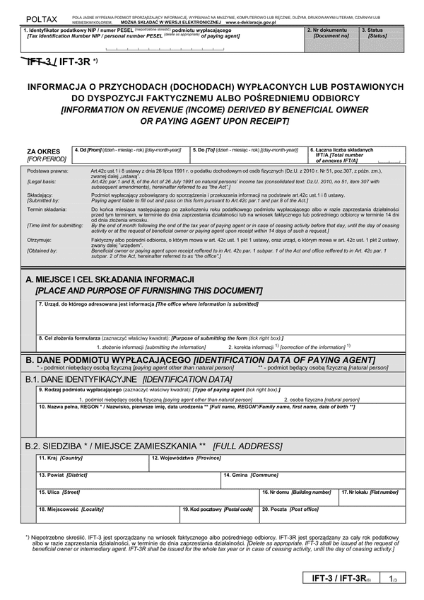 IFT-3R (6) (2012, 2013, 2014) (archiwalny) Informacja o przychodach (dochodach) wypłaconych lub postawionych do dyspozycji faktycznemu albo pośredniemu odbiorcy
