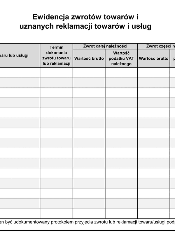 EZTiR (archiwalny) Ewidencja zwrotów towarów i uznanych  reklamacji towarów i usług