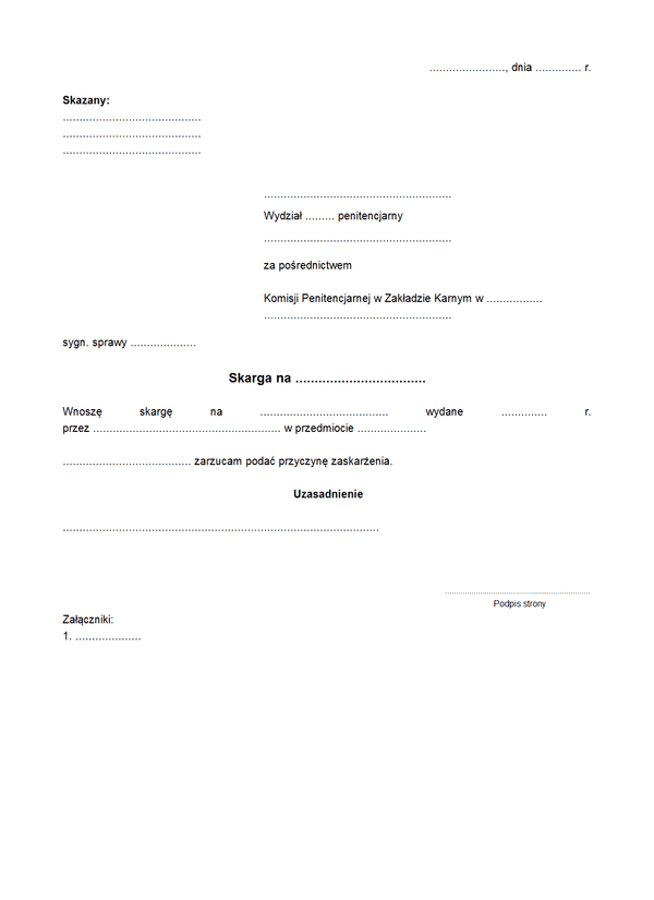 SnDKP Skarga/zażalenie na decyzję komisji penitencjarnej