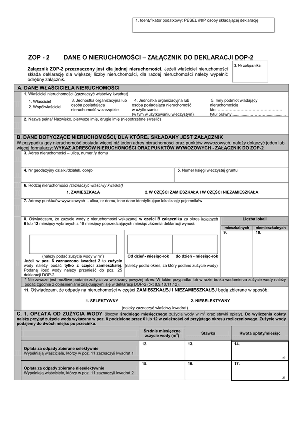 ZOP-2 (2014) Dane o nieruchomości – załącznik do deklaracji  DOP-2 Szczecin