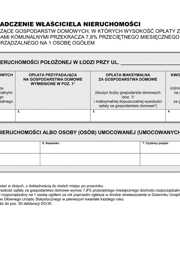 ZDO-W Załącznik do deklaracji o wysokości opłaty za gospodarowanie odpadami komunalnymi Łódź