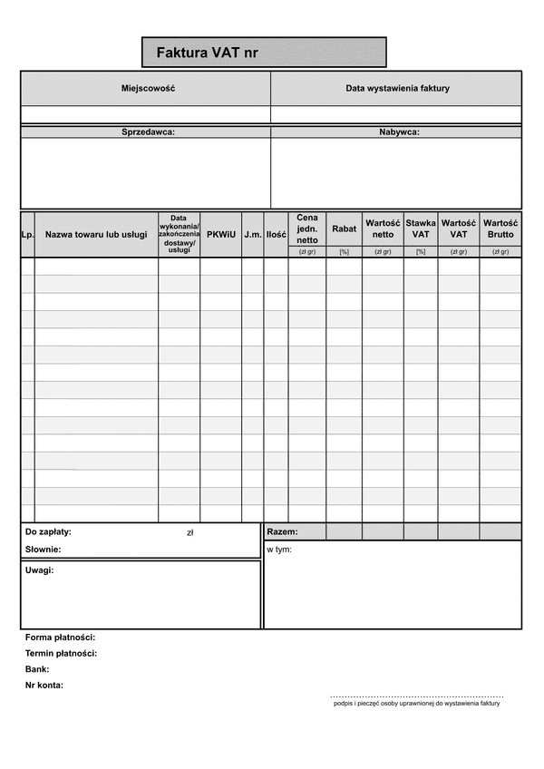 FV-Zb (n) (od 2014) (archiwalny) Faktura zbiorcza VAT netto (liczona od cen jednostkowych netto - 15 pozycji)