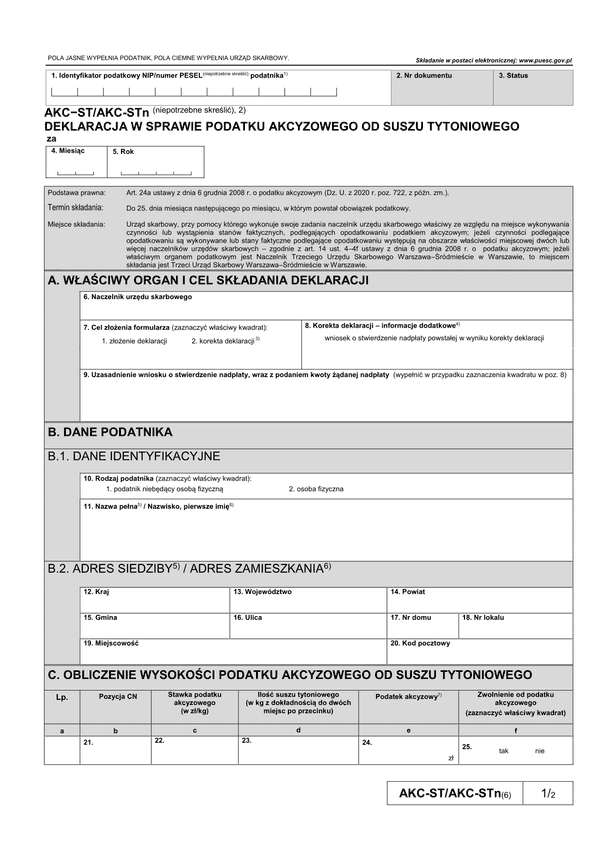 AKC-ST/AKC-STn (6) Deklaracja dla podatku akcyzowego od suszu tytoniowego