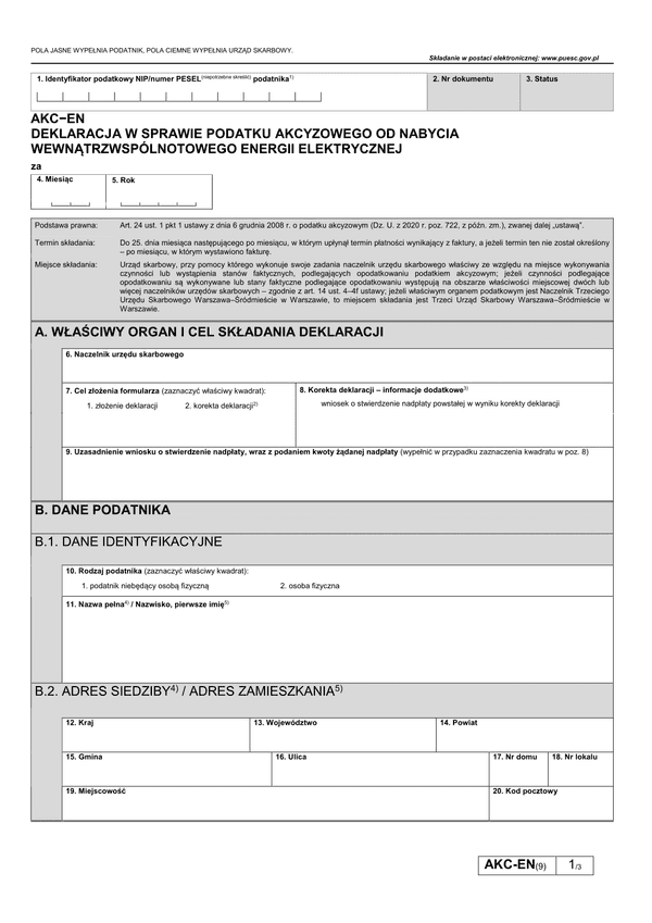 AKC-EN (9) Deklaracja podatkowa od nabycia wewnątrzwspólnotowego energii elektrycznej
